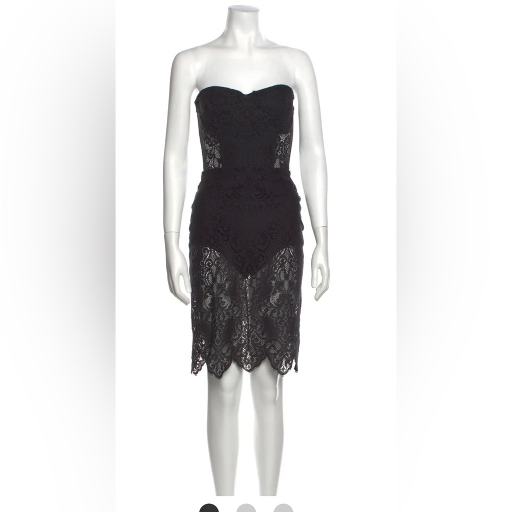 For Love and Lemons Strapless Black Lace MIDI Dress Sheath Small Zip Back